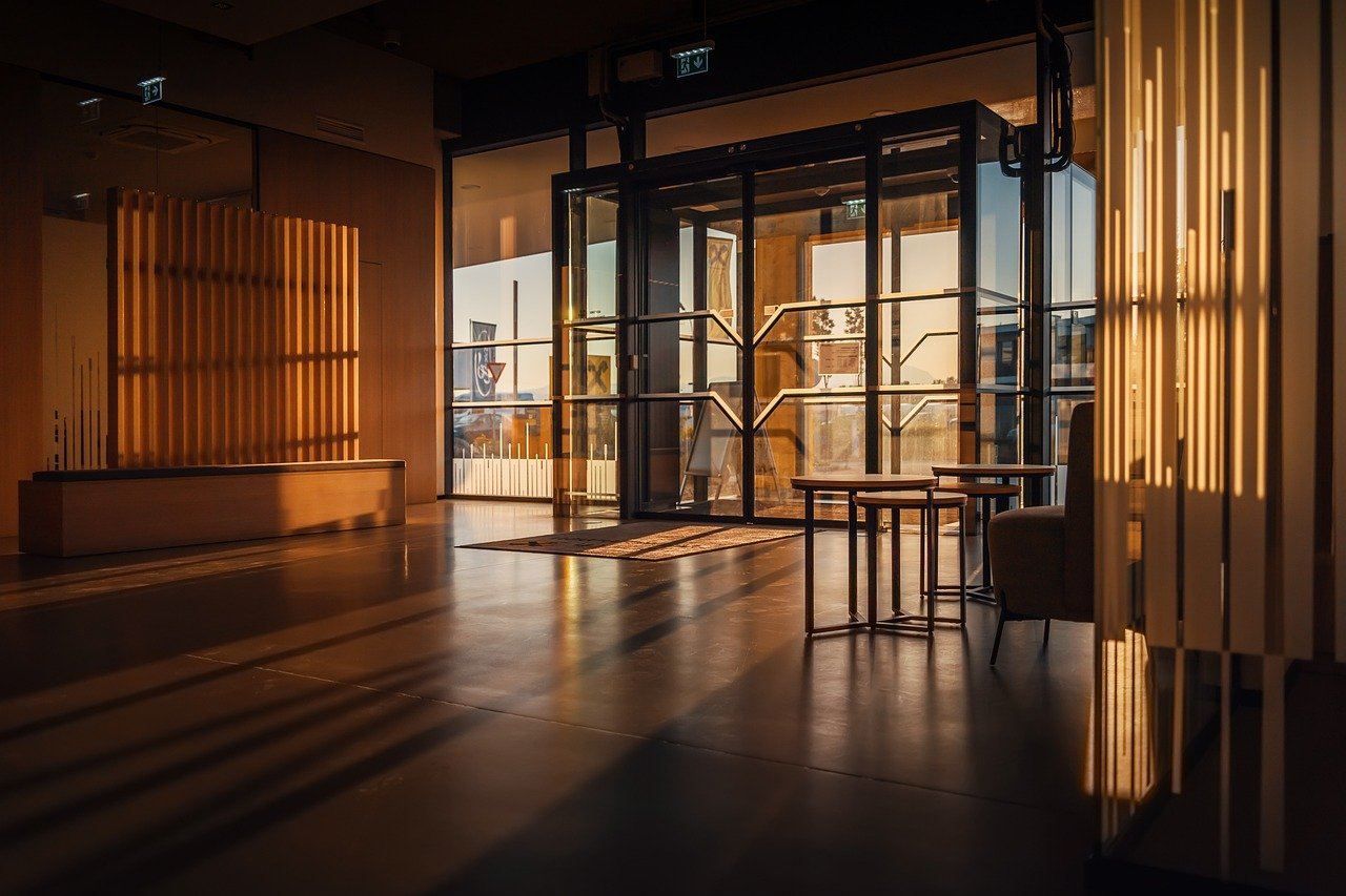 Glass entry doors and storefront kept spotless